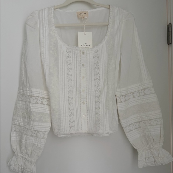 Sezane Tops - New Sezane lace mother of pearl long sleeve shirt